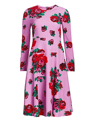 Shop Lela Rose Crepe Rose Print Panel Dress In Lavender Multi