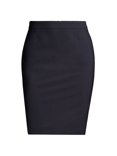 Shop Hugo Boss Vilea Stretch-wool Pencil Skirt In Navy