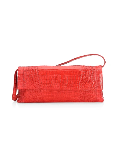 Shop Nancy Gonzalez Women's Gotham Crocodile Clutch In Red Shiny