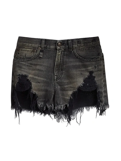 Shop R13 Women's Shredded Slouch Shorts In Niles Black