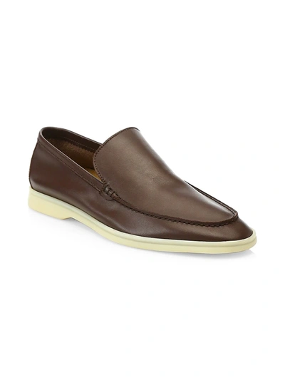 Shop Loro Piana Men's Leather Loafers In Maritime Pine