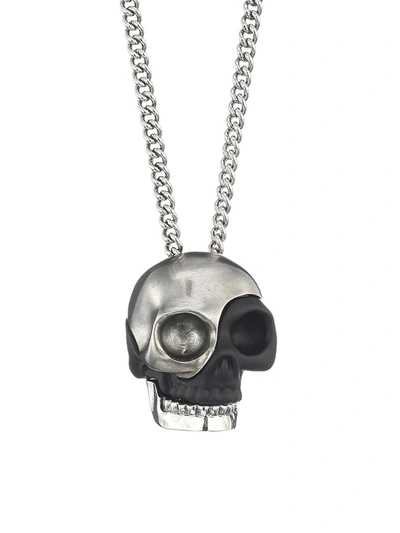 Shop Alexander Mcqueen Men's Silvertone Divided Skull Pendant Necklace In Silver Black