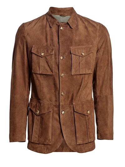 Shop Brunello Cucinelli Men's Suede Safari Jacket In Walnut