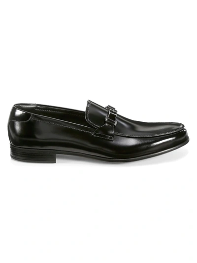 Shop Prada Men's Spazzalato Brushed Leather Loafers In Black