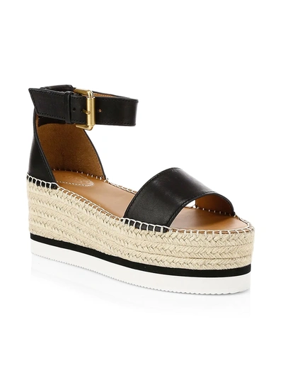 Shop See By Chloé Women's Glyn Leather Platform Espadrille Wedge Sandals In Black