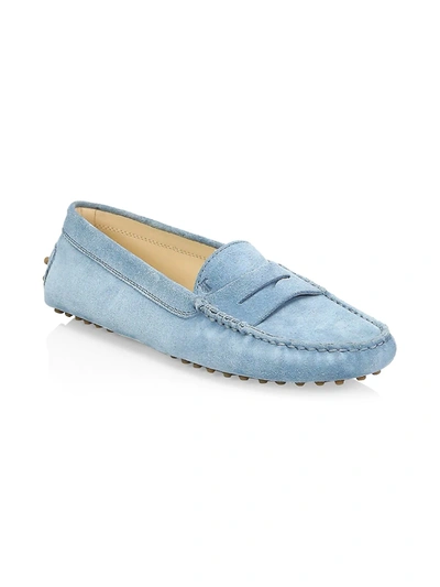 Shop Tod's Women's Gommino Suede Driving Loafers In Light Blue