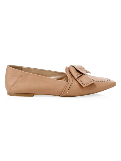 Shop Tod's Women's Studded Bow Leather Ballet Flats In Tan