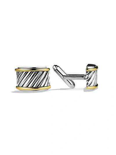 Shop David Yurman Men's Cable Cigar Band Cuff Links In Silver Gold