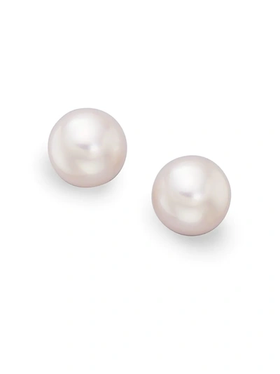 Shop Mikimoto Women's 8mm White Cultured Akoya Pearl & 18k White Gold Earrings