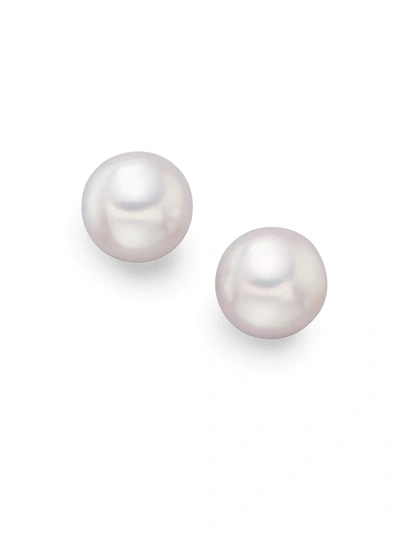 Shop Mikimoto Women's 7mm White Cultured Akoya Pearl & 18k White Gold Stud Earrings