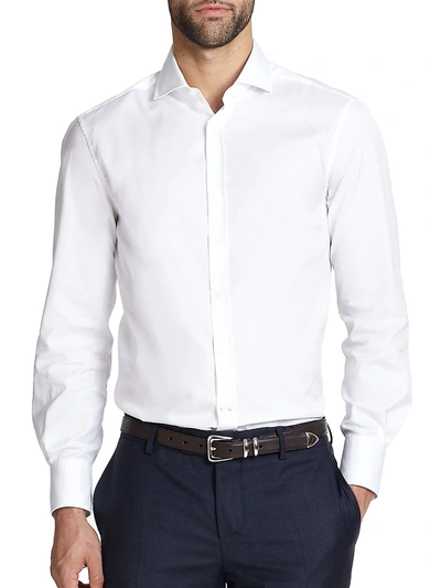 Shop Brunello Cucinelli Men's Slim-fit Cotton Button-down Shirt In White