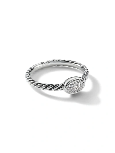 Shop David Yurman Women's Cable Collectibles Oval Ring With Diamonds In Silver