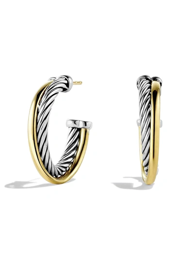 Shop David Yurman Crossover Small Hoop Earrings In Gold In Silver Gold