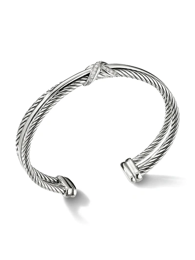 Shop David Yurman Crossover X Bracelet With Diamonds/7mm In Silver