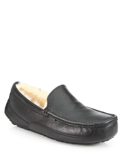 Shop Ugg Men's Ascot Leather Slippers In Black