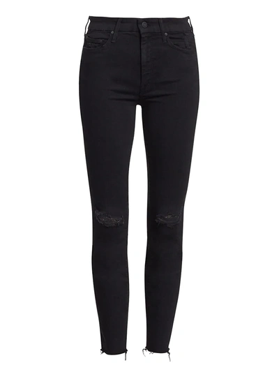 Shop Mother The Looker Mid-rise Ankle Skinny Fray Hem Distressed Jeans In Guilty As Sin