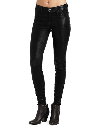Shop J Brand Mid-rise Leather Skinny Jeans In Black