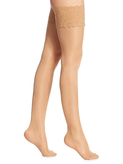 Shop Wolford Women's Satin Touch 20 Denier Evening Thigh Highs In Gobi