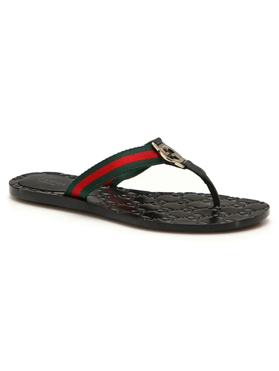 Shop Gucci Web Strap Thong Sandals In Black Multi