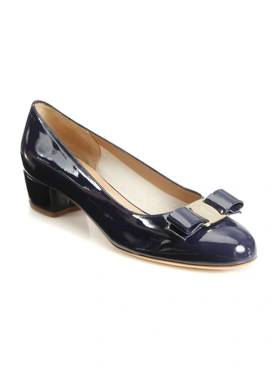 Shop Ferragamo Women's Vara Patent Leather Pumps In Oxford Blue