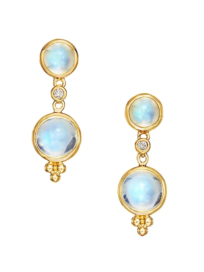 Shop Temple St Clair Women's Royal Blue Moonstone, Diamond & 18k Yellow Gold Double-drop Earrings