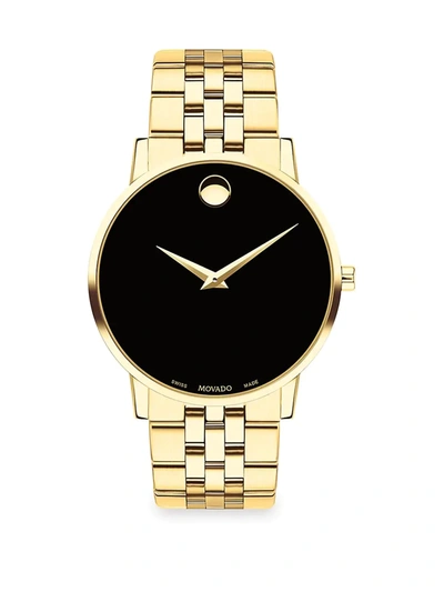 Shop Movado Men's Museum Classic Goldtone Bracelet Watch In Black
