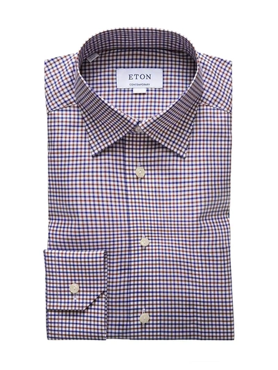 Shop Eton Men's Contemporary-fit Tattersall Check Cotton Long-sleeve Shirt In Brown
