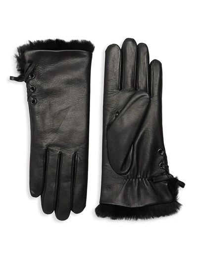 Shop Agnelle Aliette Rabbit Fur-lined Leather Gloves In Black