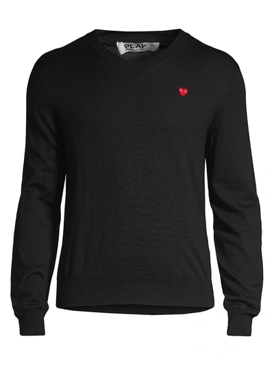 Shop Comme Des Garçons Play Men's Play V-neck Cotton Sweater In Black