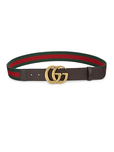 Shop Gucci Women's Gg Leather & Canvas Belt In Brown