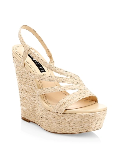 Shop Alice And Olivia Tenley Raffia & Leather Platform Wedge Sandals