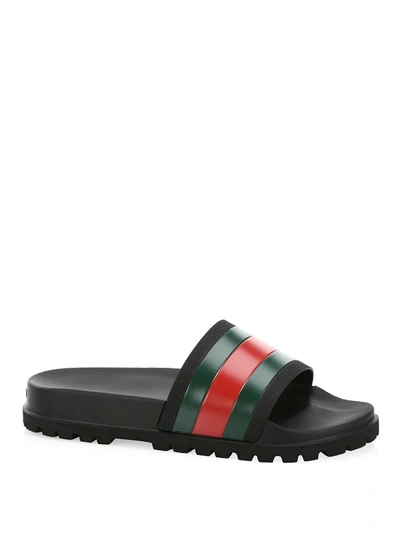 Shop Gucci Men's Web Slide Sandals In Black