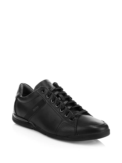 Shop Hugo Boss Saturn Leather Low-top Sneakers In Black