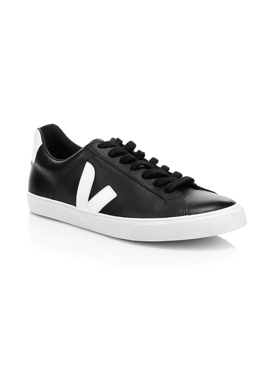 Shop Veja Women's Esplar Logo Leather Low-top Sneakers In Black White