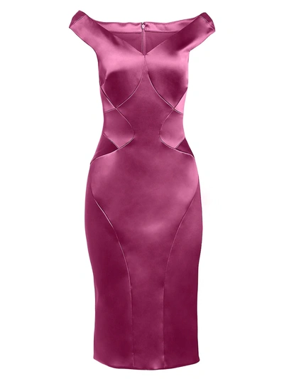 Shop Zac Posen Women's Seam Detail Stretch Satin Cocktail Dress In Wisteria Purple