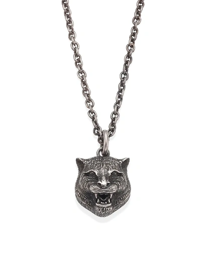 Shop Gucci Men's Sterling Silver Tiger Pendant Necklace