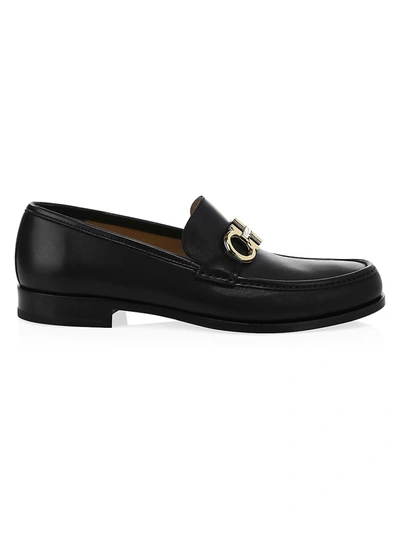 Shop Ferragamo Men's Rolo Reversible Leather Penny Loafers In Black