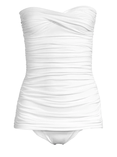 Shop Norma Kamali Women's Walter Mio Strapless Ruched One-piece Swimsuit In White