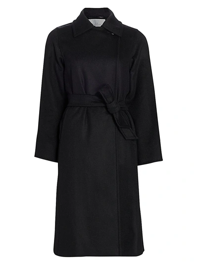 Shop Max Mara Manuela Camel Hair Icon Wrap Coat In Black