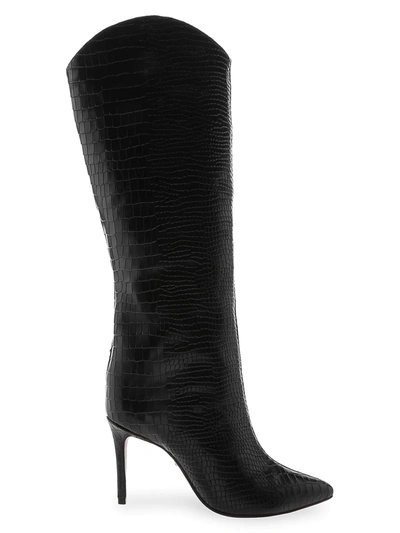 Shop Schutz Maryana Knee-high Croc-embossed Leather Boots In Black