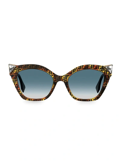 Shop Fendi Women's 52mm Cat Eye Crystal Embellished Sunglasses In Havana