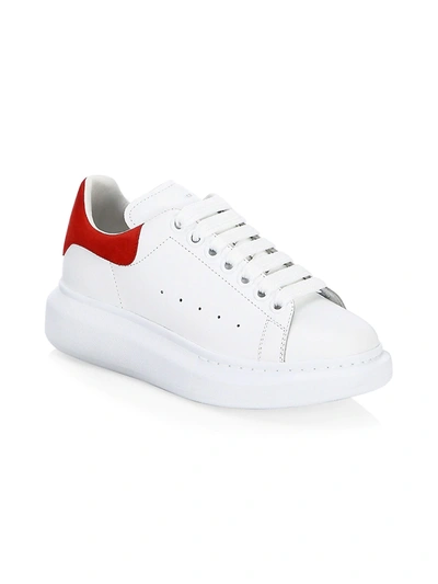 Shop Alexander Mcqueen Women's Oversized Embossed Logo Colorblocked Suede Sneakers In White Red