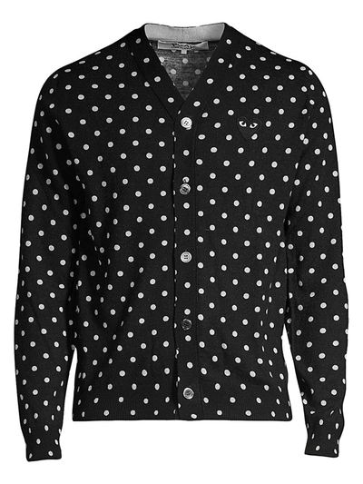 Shop Comme Des Garçons Play Heart Polka Dot Wool Button-down Shirt In Black