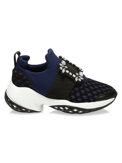 Shop Roger Vivier Women's Viv Run Strass Buckle Sneakers In Blue Black