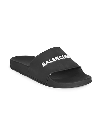 Shop Balenciaga Men's Logo Pool Slides In Black White