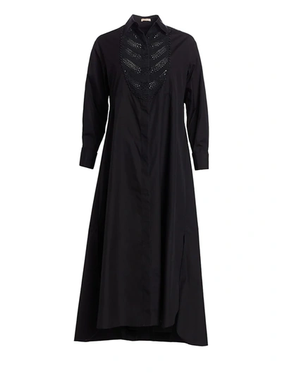 Shop Alaïa Women's Poplin Soft Embroidered Bib Front Shirtdress In Noir