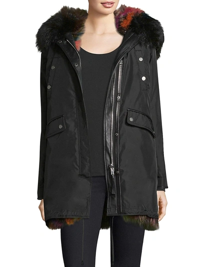 Shop Nicole Benisti Belleville Reversible Fox Fur-lined Parka In Black Multi