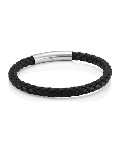 Shop Tateossian Men's Sterling Silver & Leather Basketweave Bracelet In Black
