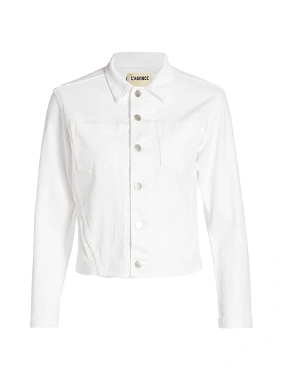 Shop L Agence Women's Janelle Slim-fit Denim Jacket In Blanc