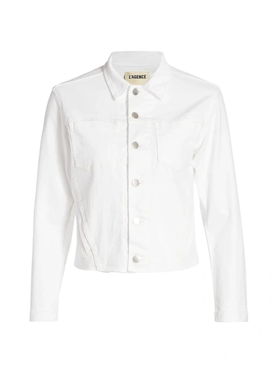 L'agence Janelle Slim Cropped Jean Jacket With Raw Hem In Blanc